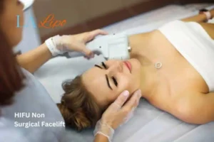 Woman having Hi-Fu to reduce wrinkles Chesham.