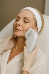 Woman receiving HIFU non surgical facelift treatment Chesham
