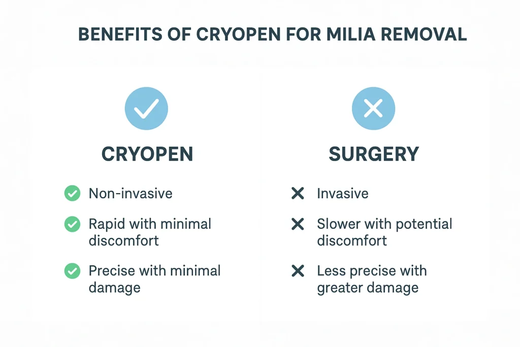 Benefits of cryopen for milia removal Chesham compared to surgical treatments.