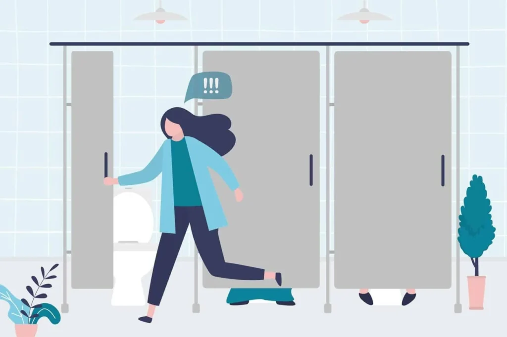 graphic of Urine incontinence Chesham woman running to the toilet.