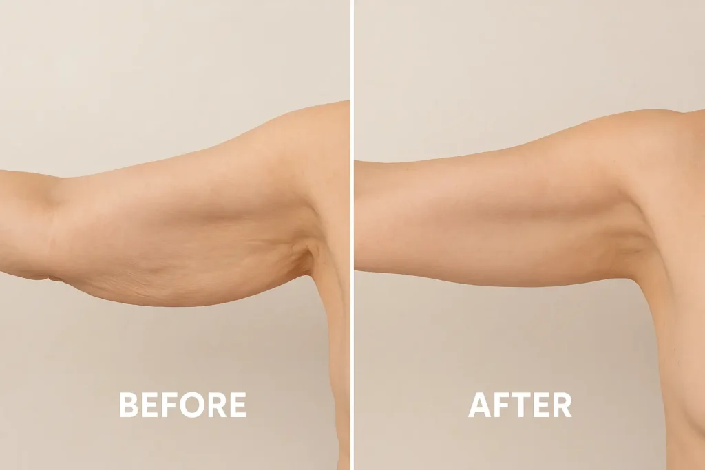 Picture of LA LIPO Chesham before and after results of skin tightening treatment on the upper arms.
